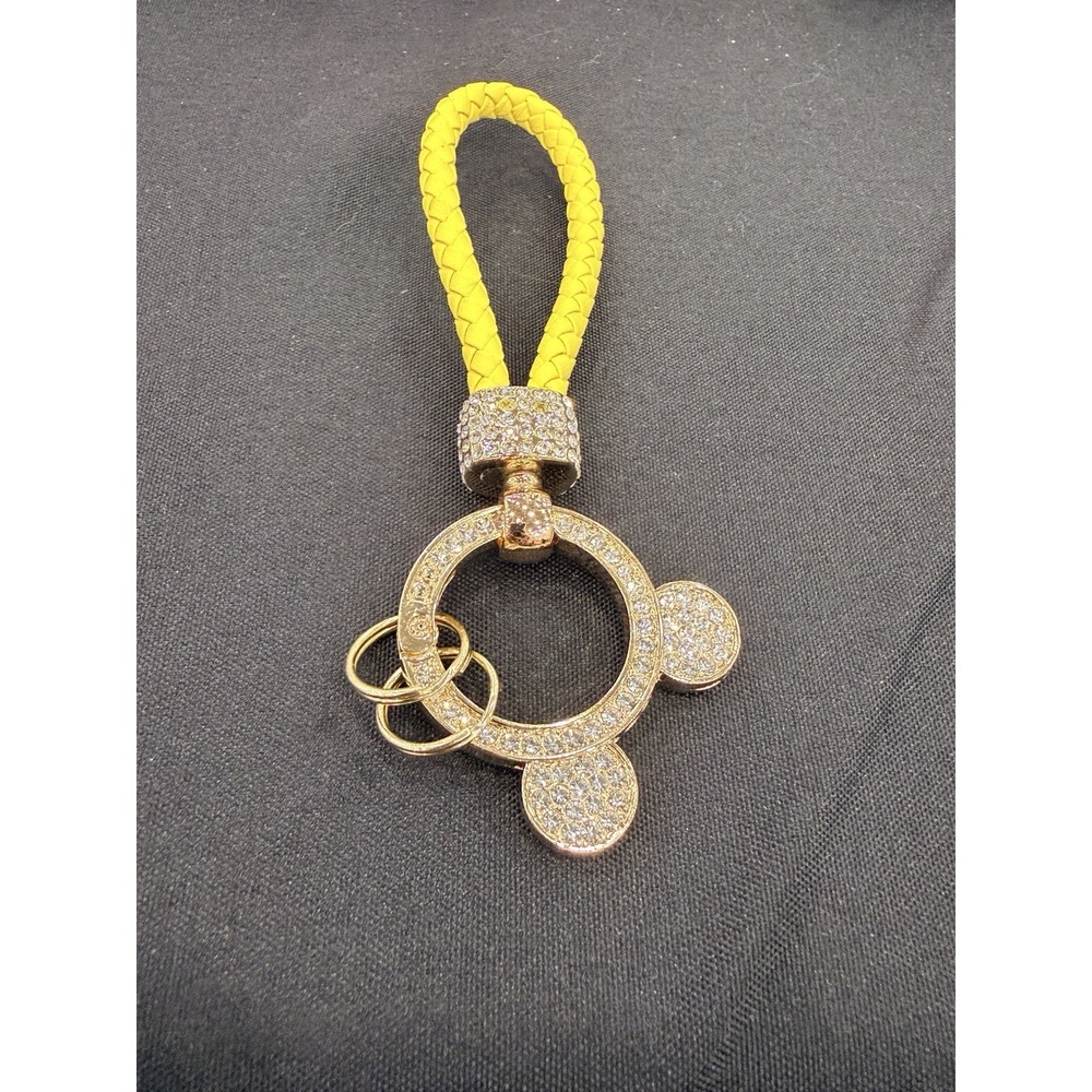 Leather Braided Rope Keychain Pendant Key Car Holder Keyring Mickey Ears Yellow